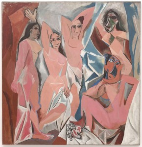 Pablo Picasso, Les Demoiselles d'Avignon, 1907, considered to be a major step towards the founding of the Cubist movement.