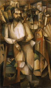 Albert Gleizes, L'Homme au Balcon, Man on a Balcony (Portrait of Dr. Théo Morinaud), 1912, oil on canvas, 195.6 x 114.9 cm (77 x 45 1/4 in.), Philadelphia Museum of Art. Completed the same year that Albert Gleizes co-authored the book Du "Cubisme" with Jean Metzinger. Exhibited at Salon d'Automne, Paris, 1912, Armory show, New York, Chicago, Boston, 1913
